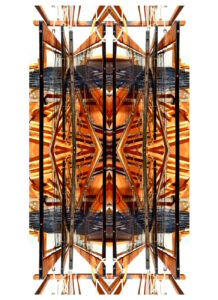 Manufakturen-Blog-PopArt-Projekt: Webstuhl VI, braun / anthrazit (Foto: Wigmar Bressel) aus der Serie 'Spiegelungen' - Collage, basierend auf einem Foto am Webstuhl im Atelier der Webmeisterin Maike Weyrich in Hamburg-Bergedorf