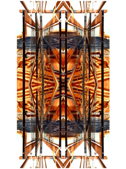 Manufakturen-Blog-PopArt-Projekt: Webstuhl VI, braun / anthrazit (Foto: Wigmar Bressel) aus der Serie 'Spiegelungen' - Collage, basierend auf einem Foto am Webstuhl im Atelier der Webmeisterin Maike Weyrich in Hamburg-Bergedorf
