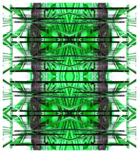 Manufakturen-Blog-PopArt-Projekt: Webstuhl IX, grün / anthrazit (Foto: Wigmar Bressel) aus der Serie 'Spiegelungen' - Collage, basierend auf einem Foto am Webstuhl im Atelier der Webmeisterin Maike Weyrich in Hamburg-Bergedorf
