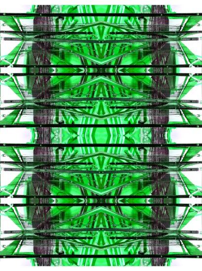 Manufakturen-Blog-PopArt-Projekt: Webstuhl IX, grün / anthrazit (Foto: Wigmar Bressel) aus der Serie 'Spiegelungen' - Collage, basierend auf einem Foto am Webstuhl im Atelier der Webmeisterin Maike Weyrich in Hamburg-Bergedorf