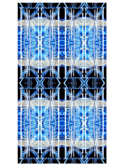 Manufakturen-Blog-PopArt-Projekt: Webstuhl XV, hellblau / schwarz (Foto: Wigmar Bressel) aus der Serie 'Spiegelungen' - Collage, basierend auf einem Foto am Webstuhl im Atelier der Webmeisterin Maike Weyrich in Hamburg-Bergedorf