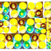Manufakturen-Blog-PopArt-Projekt: Schalen IV (Fahnen), gelb (Wigmar Bressel) aus der Serie 'Spiegelungen' - Collage, basierend auf einem Foto in der Werkstatt der Independent-Keramikerin Frauke Alber in Bremen