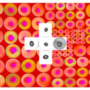 Manufakturen-Blog-PopArt-Projekt: Teller XII (Fahnen), rot / orange / weiß (Foto: Wigmar Bressel) aus der Serie 'Spiegelungen' - Collage, basierend auf einem Foto von Kathrin Ritzi-Schaufelberger von Tellern des eidgenössischen Ritziporzellan aus Kradolf