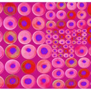 Manufakturen-Blog-PopArt-Projekt: Teller XIV (Fahnen), violett / blau (Foto: Wigmar Bressel) aus der Serie 'Spiegelungen' - Collage, basierend auf einem Foto von Kathrin Ritzi-Schaufelberger von Tellern des eidgenössischen Ritziporzellan aus Kradolf
