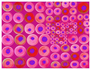 Manufakturen-Blog-PopArt-Projekt: Teller XIV (Fahnen), violett / blau (Foto: Wigmar Bressel) aus der Serie 'Spiegelungen' - Collage, basierend auf einem Foto von Kathrin Ritzi-Schaufelberger von Tellern des eidgenössischen Ritziporzellan aus Kradolf