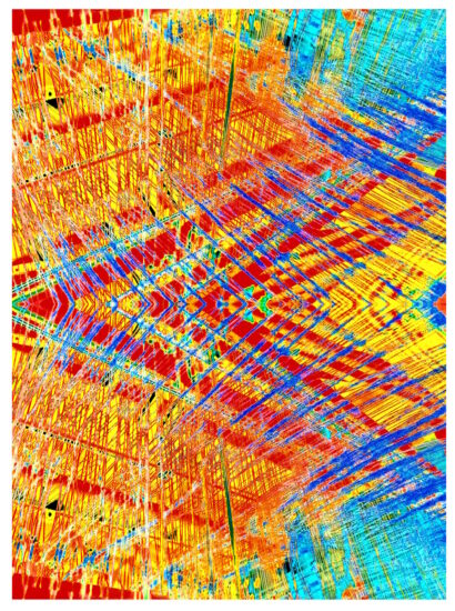 Manufakturen-Blog-PopArt-Projekt: Webstuhl III, orange (Foto: Wigmar Bressel) aus der Serie 'Spiegelungen' - Collage, basierend auf einem Foto am Webstuhl im Atelier der Webmeisterin Maike Weyrich in Hamburg-Bergedorf