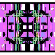 Manufakturen-Blog-PopArt-Projekt: Die Porzellanmanufaktur Fürstenberg X (fragmentiert), lila auf schwarz (Foto: Wigmar Bressel) aus der Serie 'Spiegelungen', nochmal "auf Links gedreht" - basierend auf einer Collage nach einem Foto des heutigen Produktionsgebäudes am Schloss Fürstenberg im Weser-Bergland