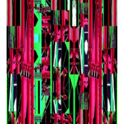Manufakturen-Blog-PopArt-Projekt: Die Porzellanmanufaktur Fürstenberg XIII (fragmentiert), rot / neoangrün / schwarz (Foto: Wigmar Bressel) aus der Serie 'Spiegelungen' - Collage, basierend auf Ausschnitten aus einem Foto vom heutigen Produktionsgebäude der Manufaktur am Schloss Fürstenberg im Weserbergland