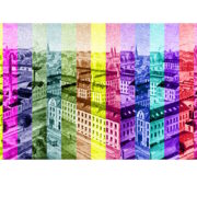 Manufakturen-Blog-PopArt-Projekt: Fabrikstadt III (fragmentiert), türkis (Foto: Wigmar Bressel) - Collage, basierend auf einer historischen Darstellung der Messerschmiede Heinrich Böker Baumwerk in Solingen