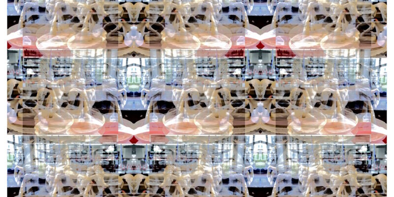 Manufakturen-Blog-PopArt-Projekt: Niedersachsen-Pferd 27, creme - oder "All die schönen Pferde" nach Cormac McCarthy (Foto: Wigmar Bressel) aus der Serie 'Spiegelungen' - Collage, basierend auf einem Foto des berühmten Geschenks der niedersächsischen Landesregierung aus der landeseigenen Produktion, fotografiert während ebendieser in der Porzellanmanufaktur Fürstenberg auf dem Landesaußenposten in Fürstenberg an der Weser
