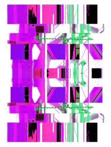 Manufakturen-Blog-PopArt-Projekt: Die Porzellanmanufaktur Fürstenberg VII (fragmentiert), lila (Foto: Wigmar Bressel) aus der Serie 'Spiegelungen' - Collage, basierend auf einem Foto des heutigen Produktionsgebäudes am Schloss Fürstenberg im Weser-Bergland
