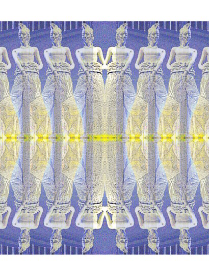 Manufakturen-Blog-PopArt-Projekt: Saxonia 24, blau (Foto: Wigmar Bressel) aus der Serie 'Spiegelungen' - Collage, basierend auf einem Foto in der Meissen-Welt der Staatlichen Porzellanmanufaktur Meissen in der Meißener Talstraße