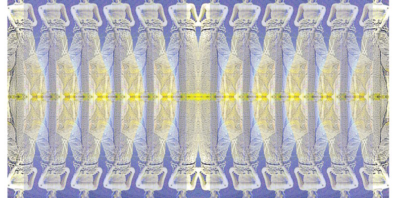 Manufakturen-Blog-PopArt-Projekt: Saxonia 24, blau (Foto: Wigmar Bressel) aus der Serie 'Spiegelungen' - Collage, basierend auf einem Foto in der Meissen-Welt der Staatlichen Porzellanmanufaktur Meissen in der Meißener Talstraße