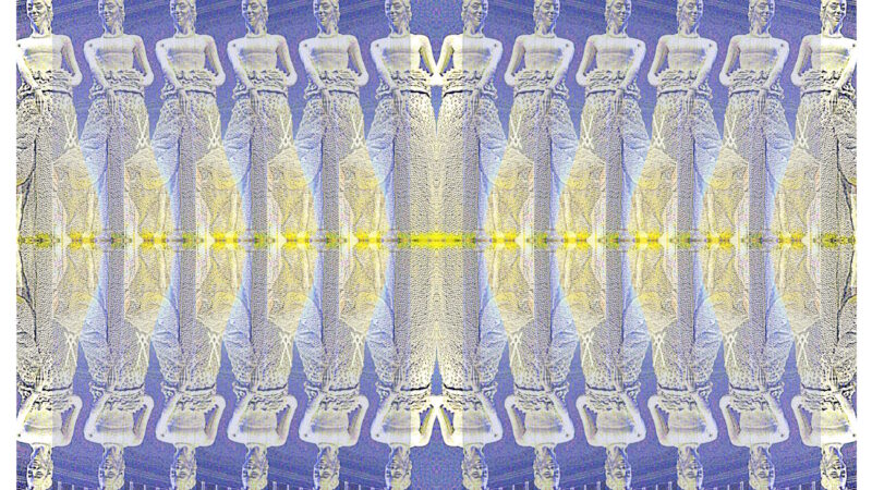 Manufakturen-Blog-PopArt-Projekt: Saxonia 24, blau (Foto: Wigmar Bressel) aus der Serie 'Spiegelungen' - Collage, basierend auf einem Foto in der Meissen-Welt der Staatlichen Porzellanmanufaktur Meissen in der Meißener Talstraße
