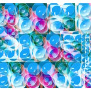 Manufakturen-Blog-PopArt-Projekt: Schalen VI (Fahnen), hellblau / violett (Wigmar Bressel) aus der Serie 'Spiegelungen' - Collage, basierend auf einem Foto in der Werkstatt der Independent-Keramikerin Frauke Alber in Bremen