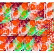 Manufakturen-Blog-PopArt-Projekt: Schalen V (Fahnen), orange / grün (Wigmar Bressel) aus der Serie 'Spiegelungen' - Collage, basierend auf einem Foto in der Werkstatt der Independent-Keramikerin Frauke Alber in Bremen