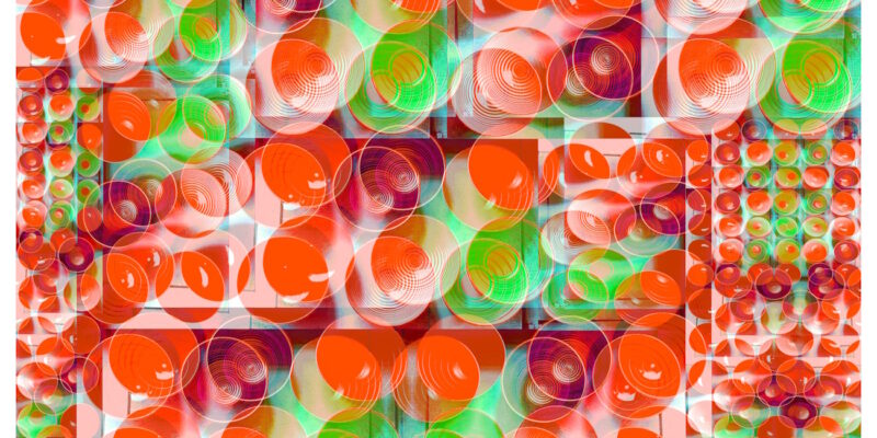 Manufakturen-Blog-PopArt-Projekt: Schalen V (Fahnen), orange / grün (Wigmar Bressel) aus der Serie 'Spiegelungen' - Collage, basierend auf einem Foto in der Werkstatt der Independent-Keramikerin Frauke Alber in Bremen