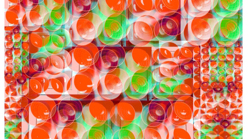 Manufakturen-Blog-PopArt-Projekt: Schalen V (Fahnen), orange / grün (Wigmar Bressel) aus der Serie 'Spiegelungen' - Collage, basierend auf einem Foto in der Werkstatt der Independent-Keramikerin Frauke Alber in Bremen