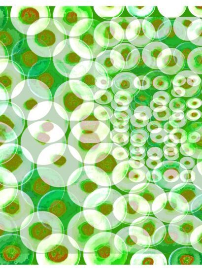 Manufakturen-Blog-PopArt-Projekt: Teller XVI (Fahnen), weiß / grün (Foto: Wigmar Bressel) aus der Serie 'Spiegelungen' - Collage, basierend auf einem Foto von Kathrin Ritzi-Schaufelberger von Tellern des eidgenössischen Ritziporzellan aus Kradolf